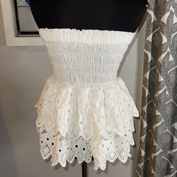 Sea New York Tiered Eyelet Smocked Mini Skirt/ Strapless Top SZ medium - Picture 6 of 10